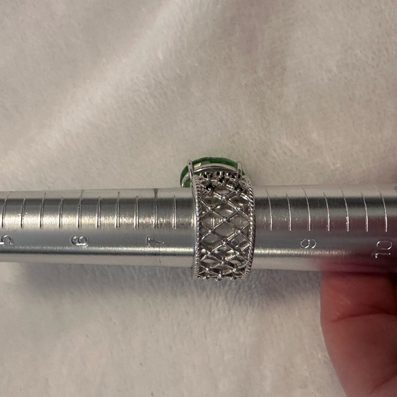 NEW CHARTREUSE QUARTZ THAI BLACK SPINEL RING PLATINUM OVER STERLING SILVER SZ 8 - Picture 11 of 16